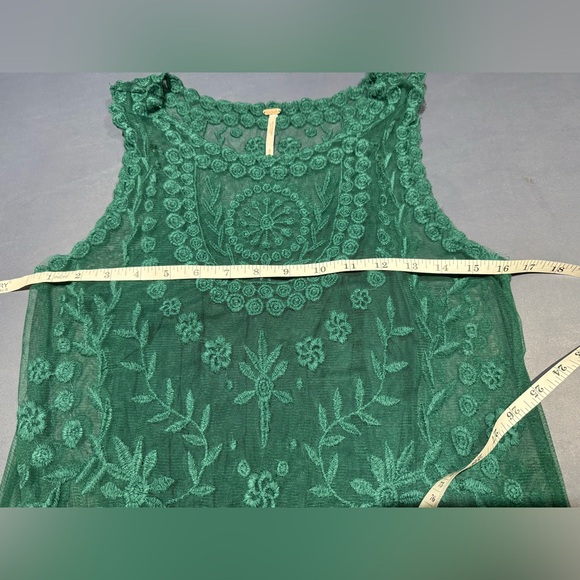 Free People Embroidered Net Shift Dress Rare Green Sheer Boho Tunic Mini Size M - Picture 6 of 8